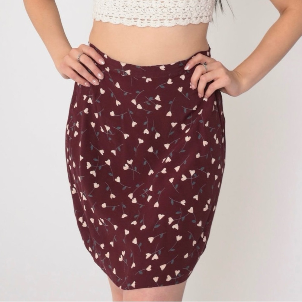 Petite Sophisticate Burgundy Floral Skirt